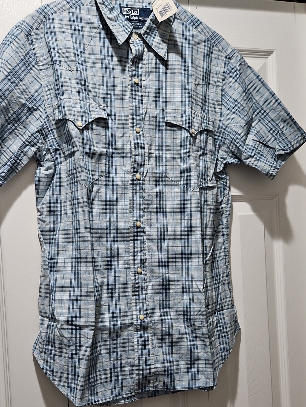 Polo by Ralph Lauren Light Blue Plaid Western Short-Sleeve Shirt